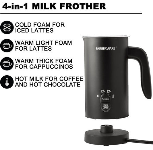 Farberware 10 oz Electric Milk Frother 4 in 1 Automatic Foam Maker , Black