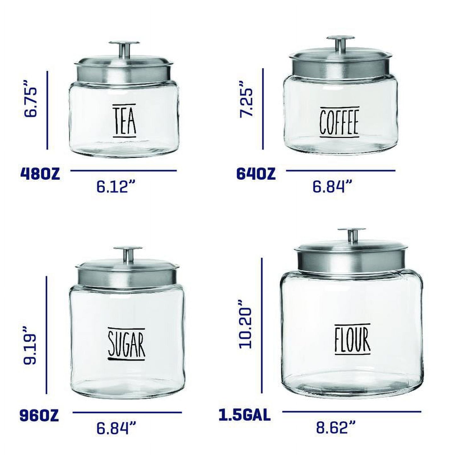 Anchor Hocking Clear Glass Farmhouse Montana Food Storage Jars, 4 Piece Set