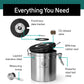 Coffee Gator Stainless Steel Coffee Storage Canister with Date-Tracker, CO2-Release Valve and Measuring Scoop, Large, Black