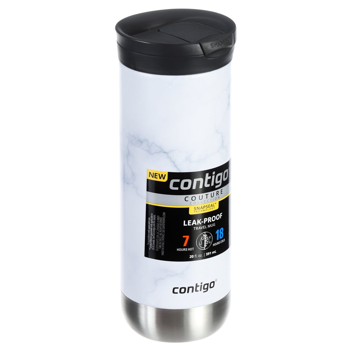 Contigo Couture Stainless Steel Travel Mug with SNAPSEAL Lid White Marble, 20 fl oz.