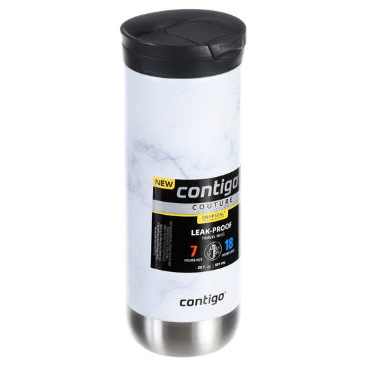 Contigo Couture Stainless Steel Travel Mug with SNAPSEAL Lid White Marble, 20 fl oz.