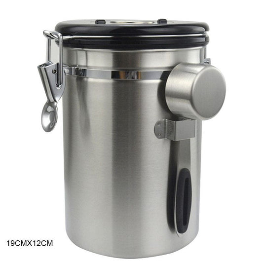 Airtight Coffee Canister Stainless Steel Container Coffee Ground Vault Jar with Valve for Kitchen New.