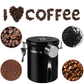 Coffee Container Airtight Coffee Canister, Coffee Stainless Steel Container for the Kitchen, Coffee Ground -One Way Co2 Valve Airtight Coffee Canister (Black,1.2L)