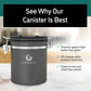 Coffee Gator Stainless Steel Coffee Storage Canister with Date-Tracker, CO2-Release Valve and Measuring Scoop, Large, Black